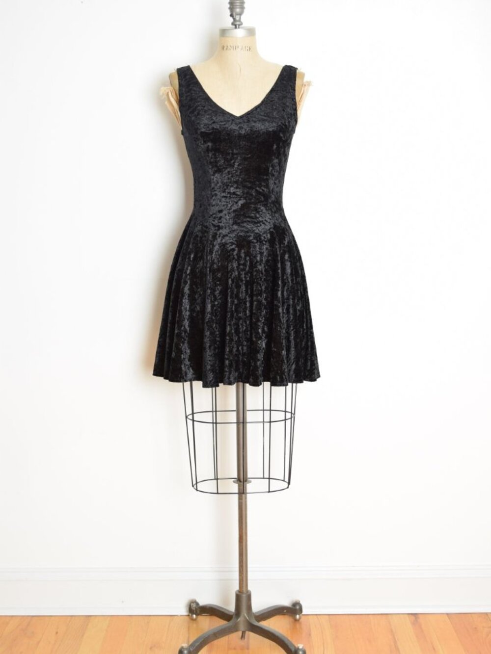 vintage 90s dress black crushed velvet stretch full goth grunge mini XS S